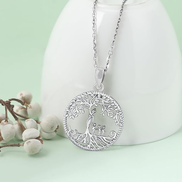 Odinstone Tree of Life Necklace, Sterling Silver Pendant for Women Family Tree Necklaces Jewelry for Mom/Wife/Grandma(With Fine Gift Box)