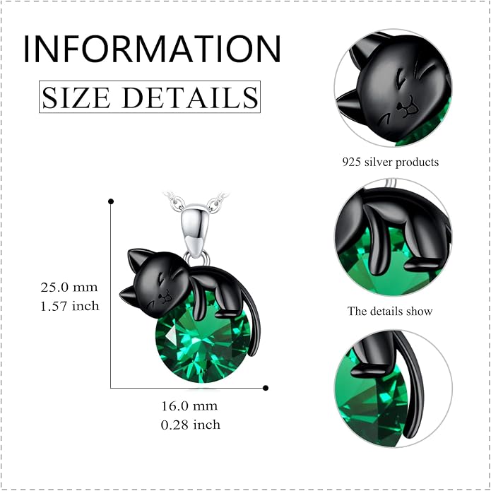 Cat Necklace Sterling Silver Cat Zircon Pendant Gothic Jewelry for Women Animal Lovers Gifts