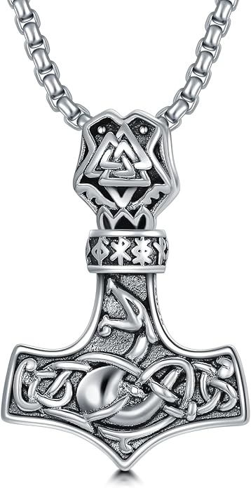 Viking Necklace for Men 925 Sterling Silver Viking Wolf/Thors Hammer/Vegvisir/Tree of Life/Compass Pendant Norse Necklace Amulet Talisman Christmas Gifts for Him Her
