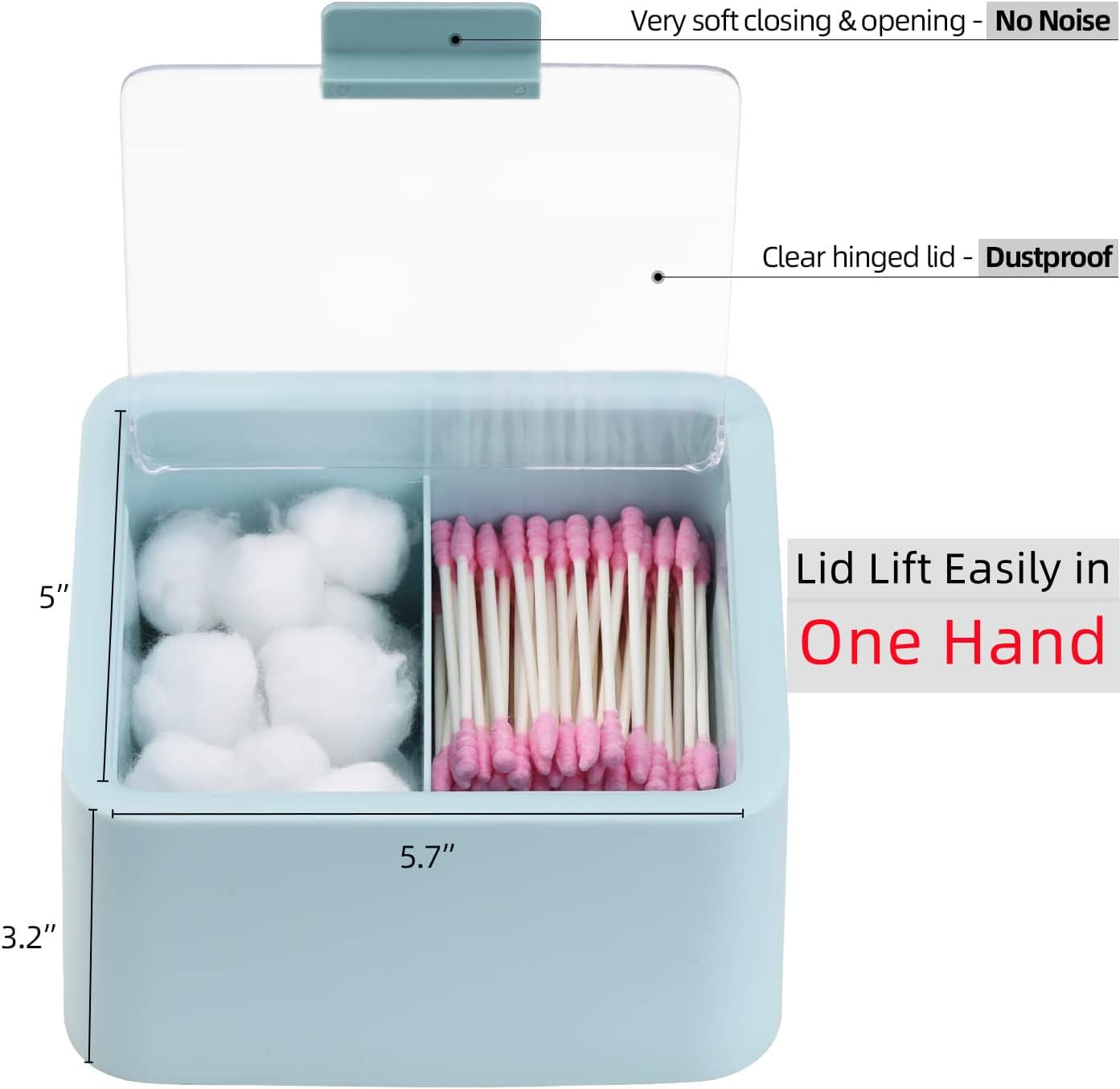 Tecbeauty Large Qtips Holder - 2 Grid Cotton Swab Dispenser, Bathroom Organizer with Cotton Balls, Pads Storage Canisters, Hinged Lids, Blue