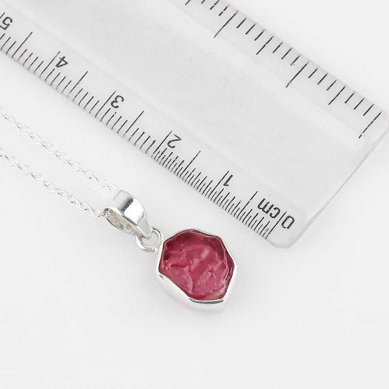 Natural Real Raw Ruby Crystals Bezel Pendant Necklace, Birthstone, Healing Rough Gemstone, 925 Sterling Silver Jewelry 18 inch