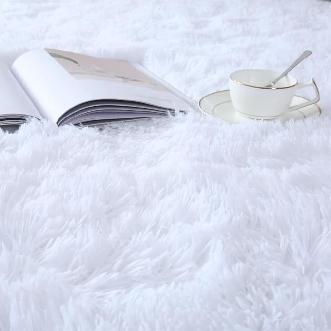 CAIYUECS White Fluffy Bedroom Rug 5x7 – Ultra Soft Shag Dorm Decor | Ultra Soft Shag Silky - Bright white fluffy rug elevates any bedroom - barefoot luxury for bedroom dorm floors