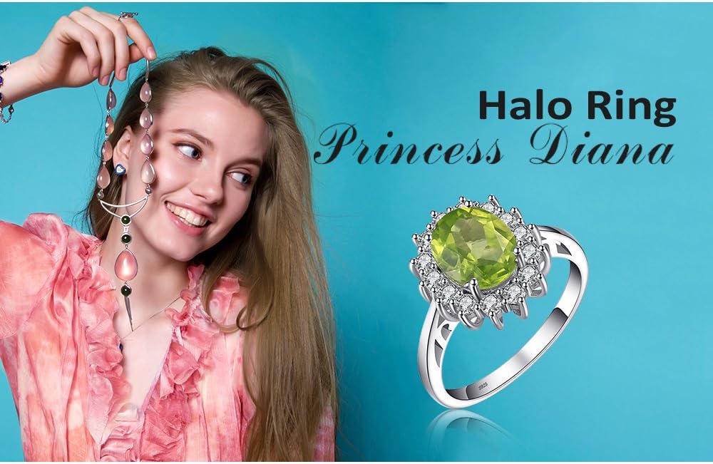 JewelryPalace Princess Diana Kate Middleton Class Gemstone Birthstone Sapphire Halo Engagement Rings for Women, Anniversary 14K White Yellow Rose Gold Plated 925 Sterling Silver Promise Rings for Her