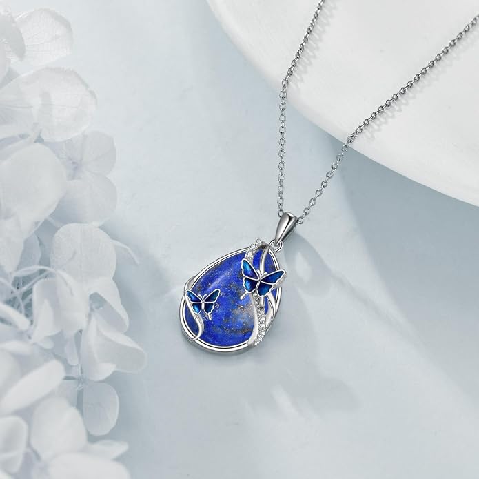KQF Dragonfly/Butterlfy/Cat/Jellyfish/Bunny/Axolotl/Bee/Mermaid/Hummingbird/Elephant Necklace for Women Sterling Silver Moonstone Pendant Necklace Dragonfly Jewelry Gifts for Women