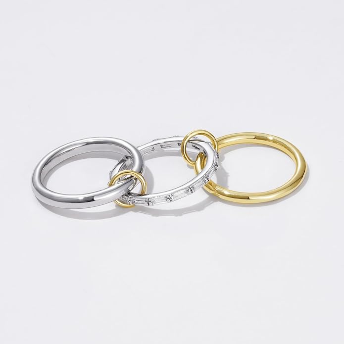 KissYan Stackable Rings for Women, 14k Gold Plate Interlocked Multi Ring Set Dainty Pave CZ Personalized Fashion Two-Toned Mixed Metals Stacking Jewelry Trendy Statement Gift