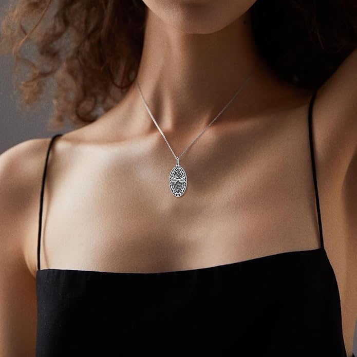 925 Sterling Silver Memorial Jewelry Urn Necklaces for Ashes, Photo Locket Necklace that Holds Picture
