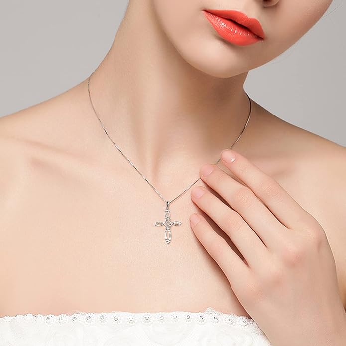 LUHE Celtic Knot Cross Necklace Sterling Silver Birthstone Polished Religious Infinity Celtics Jewelry Gifts for Women