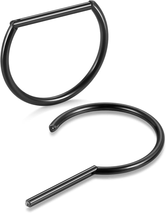 Oveta Titanium D Shaped Nipple Rings 14G for Nipple Piercing Jewelry Higned Segment Clicker Ring Hoops 11mm 12mm 14mm for Women Men, Silver Gold Black, 2PCS