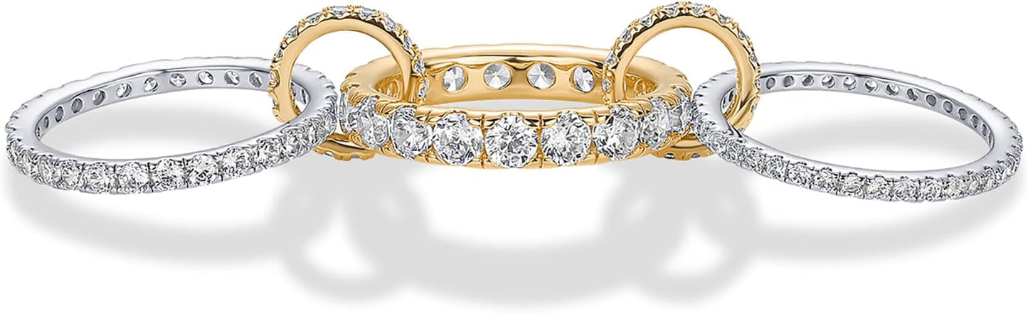 PAVOI 14K Gold Plated Interlocking Ring for Women - Chunky Connected Bands Interlock Stackable Rings for Women - Trendy Cubic Zirconia Two Tone Interlocked Multi-Band Statement Jewelry