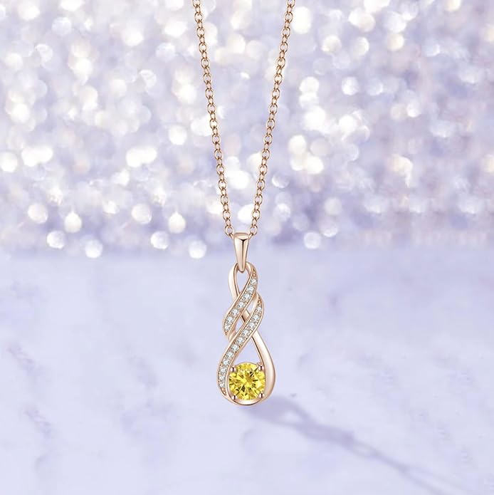 Birthstone Necklaces for Women 925 Sterling Silver Infinity Pendant Created Gemstone Jewelry for Her, 16"+2"