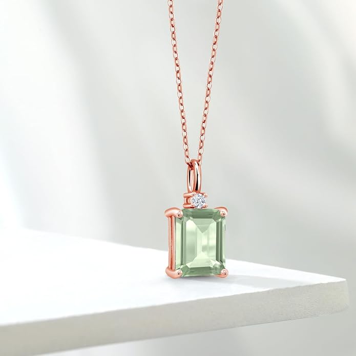 Gem Stone King 925 Sterling Silver Gemstone Birthstone Pendant Necklace for Women | Emerald Cut 10X8MM and Round 2MM | With 18 Inch Chain | Fine Jewelry for Her Mom Wife