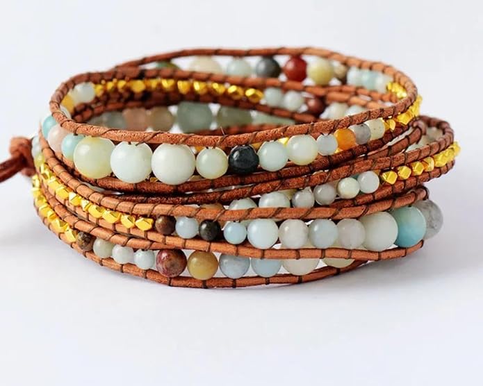 Boho Wrap Bead Bracelet for Women - Handmade Adjustable Natural Stone Beaded Bracelets Yoga Healing Bracelet Bangle Hippie Jewelry