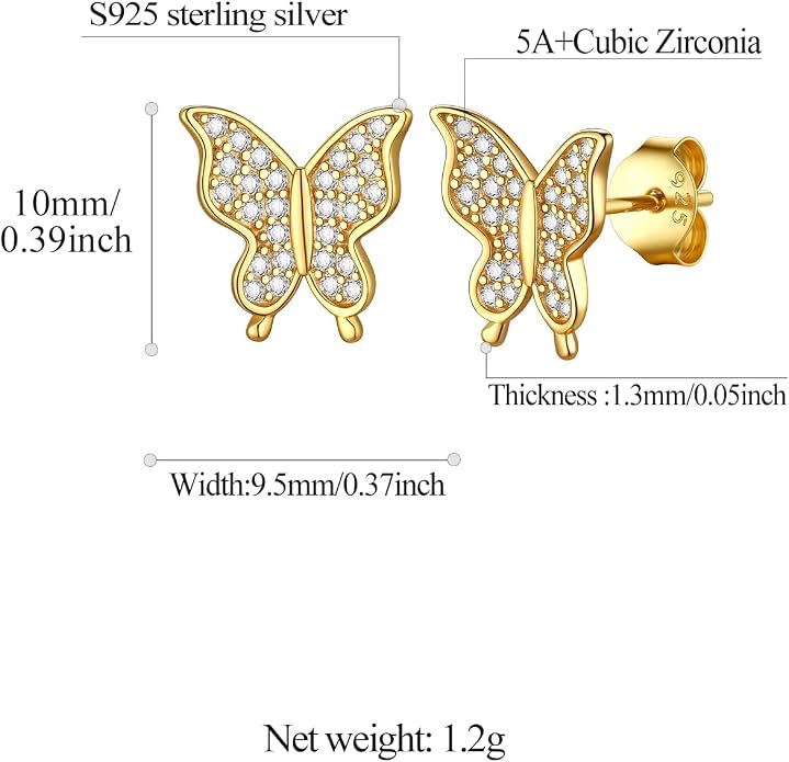 FindChic Hypoallergenic Sterling Silver Small Bar/Heart/Dot/Triangle/Butterfly/Lightning Studs Earrings Minimalist Geometric Jewelry Valentine Gifts for Women Men Girls, with Gift Box