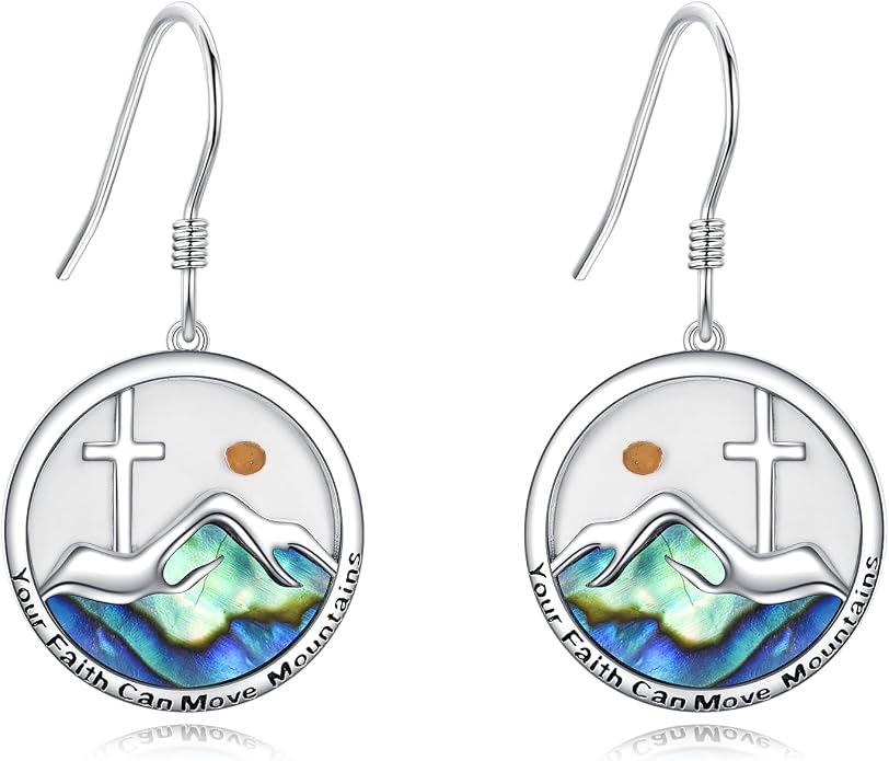 AOBOCO Mustard Seed Earrings for Women Sterling Silver Mountain Cross Earrings Dangle Christian Religion Jewelry Mothers Day Birthday for Mom Wife Friends