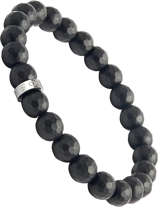 Forge & Foundry Faceted Matte Black Onyx Stone Beaded Bracelet | Custom Signature Stainless Steel Bead | ‘Pindar’ | 8mm and 10mm Bead Desgins | Refined Hand-Crafted Jewelry