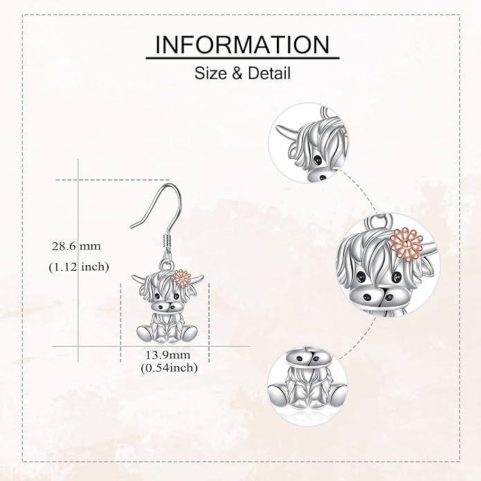 Butterfly/Paw Print/Highland Cow/Cat/Dog/Hummingbird/Dragonfly Earrings 925 Sterling Silver Animal Hypoallergenic Drop Dangle Earrings Animal Valentine's Day Jewelry for Women