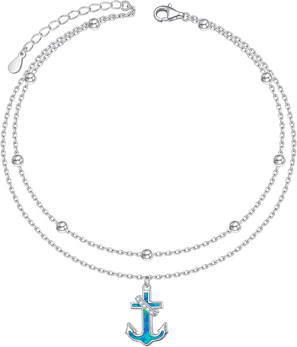 S925 Sterling Silver Ankle Bracelets Butterfly/Evil Eye/Anchor/infinity/Beach Anklet for Women Opal Moonstone Foot Chain Beach Jewelry