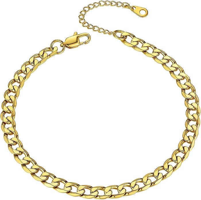 GoldChic Adjustbale Link Chain Anklet for Women Summer Jewelry, 316L Stainless Steel Figaro/Wheat/Twist Rope/Cuban Foot Bracelet-Waterproof, Resizable 9"-12" (Gift Box Included)