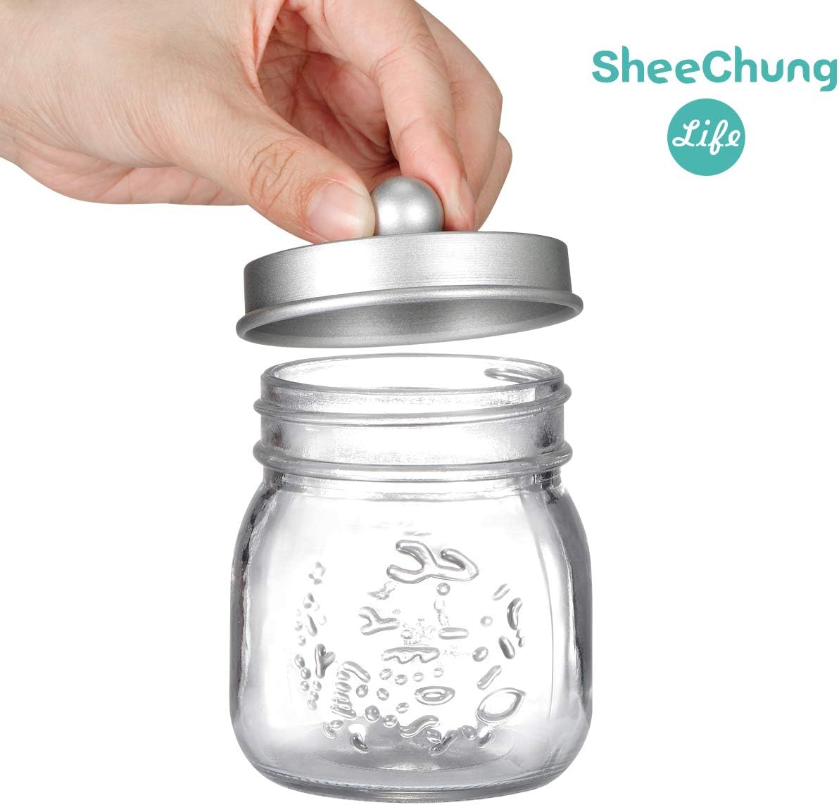 SheeChung 2 Pack Qtip Holder for Bathroom, Cotton Swab Holders, Cute Mason Jars Decor, Bathroom Decor and Accessories for Cotton Round Pads, Balls, Floss Pick - Frosted Silver