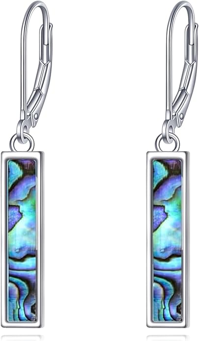 CRMAD Abalone Shell Bar Earrings for Women Sterling Silver Leverback Earrings Abalone Jewelry Gift