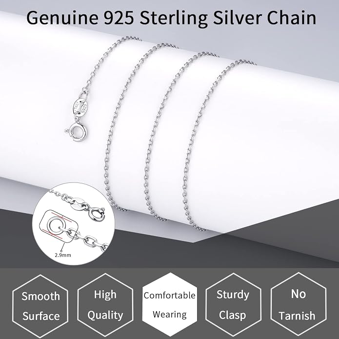 Jewlpire 925 Sterling Silver Chain Necklace Chain for Women 1.1mm Cable Chains Necklace Upgraded Spring-Ring Clasp - Thin & Sturdy Women's Chains Necklaces 14 16 18 20 22 24 Inch