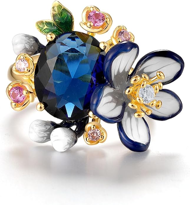Santuzza 925 Sterling Silver Enamel Flower Ring for Women