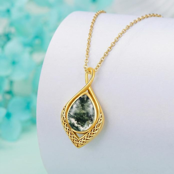 PELOVNY Celtic Knot Necklaces for Women 925 Sterling Silver Gemstone/Birthstone Teardrop Infinity Necklace Irish Celtic Pendant Jewelry Gifts for Mom Daughter Wife
