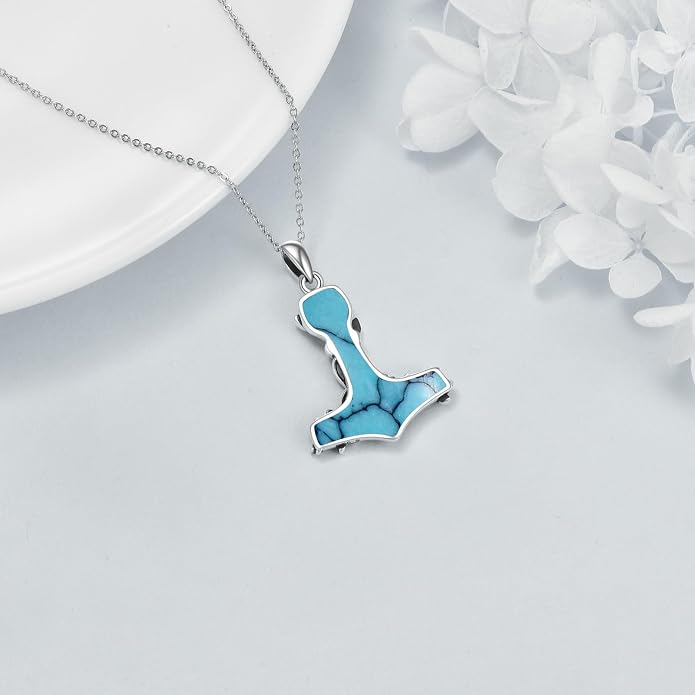 Thor Hammer Necklace 925 Sterling Silver Mjolnir Tree of Life Pendant Necklace Viking Vegvisir Jewelry for Women wife Mom