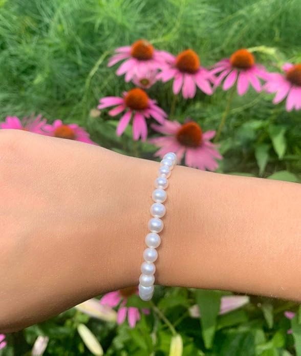 Freshwater Cultured Pearls White, Pink, Peach or Gray 7'' Classic Stretch Strand Pearls Bracelet Jewelry for Women (Choice of Size and Colors)
