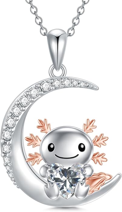 PROESS Animal Birthstone Necklace 925 Sterling Silver Otter/Axolotl/Hippo/Elephant/Dachshund/Monkey/Red Panda Pendant Necklace Animal Birthstone Jewelry Gifts for Women