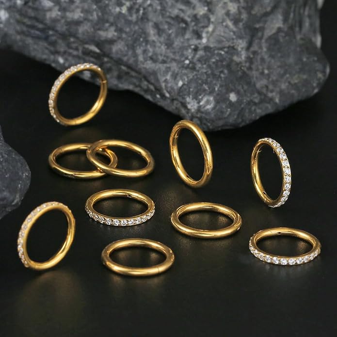 Casvort 5/10 PCS 16G Seamless Septum Nose Piercing Rings Zirconia Segment Tragus Hoop Rings 316 Stainless Steel Helix Ring Stack Clickers Ear Plugs Hangers Women Body Jewelry