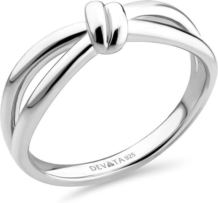 DEVATA Gold or Rhodium Plated Sterling Silver 925 – Eternity, Band Ring for Women – Heart, Knot, Clover, Infinity, Mariner, Cable, Curb, Cuban, Figaro, Daisy, Rope, Ribbed, Dome