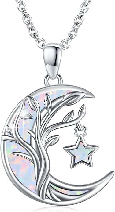 Christmas Gifts Tree of Life/Celtic/Moon Necklace 925 Sterling Silver Moon Pendant Abalone/Opal jewelry for Women Sister Christmas Gifts