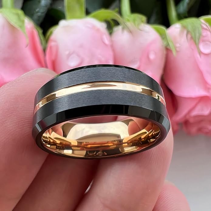 TUTISS 6mm 8mm Silver/Black/Blue/Gunmetal/Gold/Rose Gold Tungsten Rings for Men Women Fashion Engagement Wedding Bands Matte Finish Beveled Edges Comfort Fit