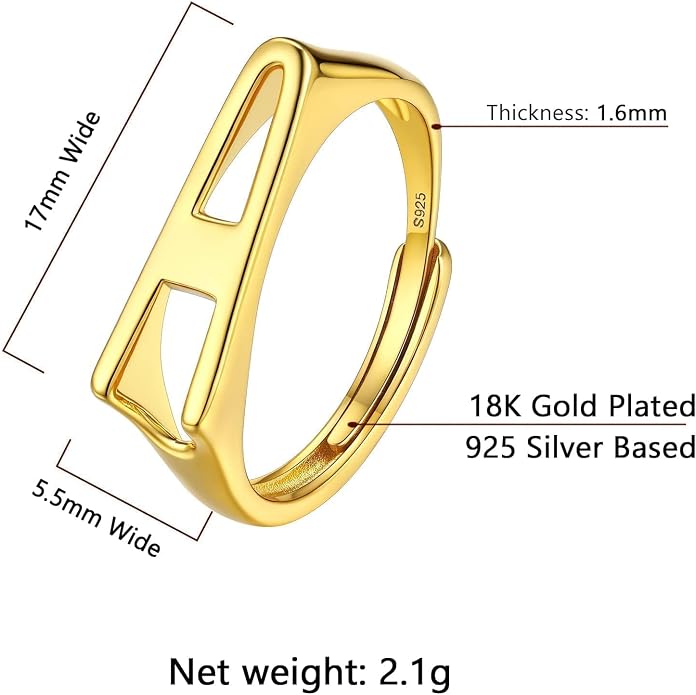 SILVERCUTE 925 Sterling Silver Initial Rings for Women,Adjustable Capital Letter Ring Hypoallergenic,Minimalist 925 Silver Rings for Mother Daughter