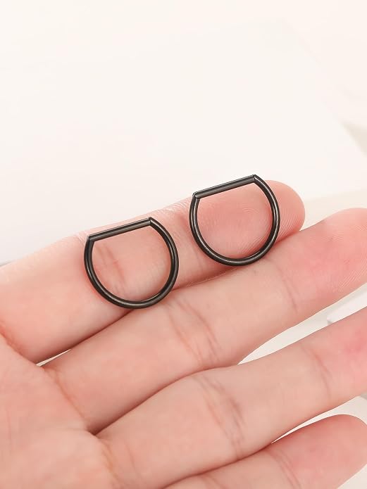 Oveta Titanium D Shaped Nipple Rings 14G for Nipple Piercing Jewelry Higned Segment Clicker Ring Hoops 11mm 12mm 14mm for Women Men, Silver Gold Black, 2PCS