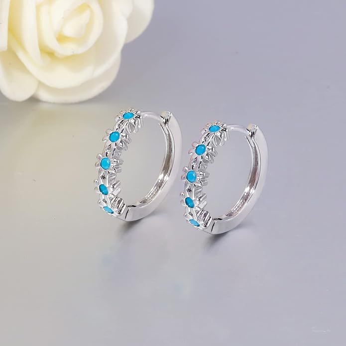 CiNily Small Hoop Earrings for Women Girls Flower Cubic Zirconia Huggie Earrings Hypoallergenic 14K Yellow Gold Plated Cartilage Earrings