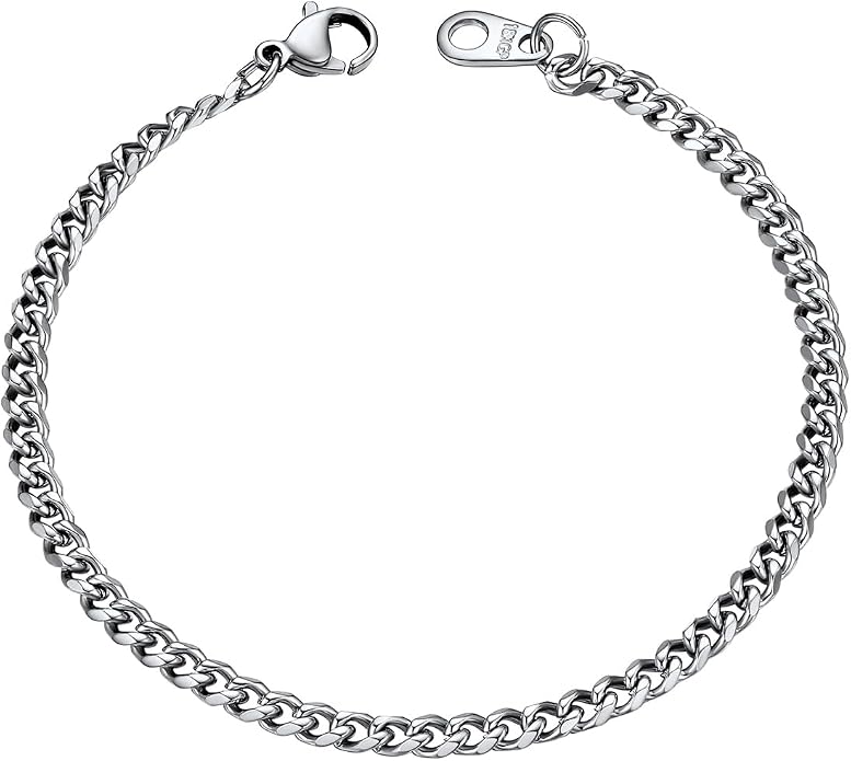 U7 Link Bracelets for Men, Cuban Link/Rope/Watch Band Solid Bracelet, Silver Black Gold Color Wrist Bracelet 3/6/9/12/15mm Width, 6.5/7.5/8.3 Inch Length, Hand Chain Jewelry for Mens Women