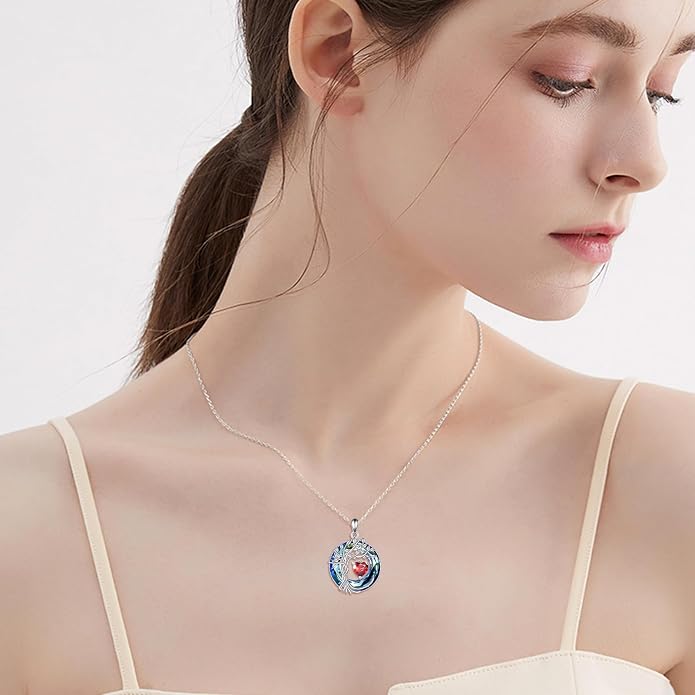 POPLYKE Mothers Day Gifts for Mom Her Wife Tree of Life Necklace 925 Sterling Silver Birthstone Pendant with Crystal Anniversary Birthday Wedding Jewelry for Women