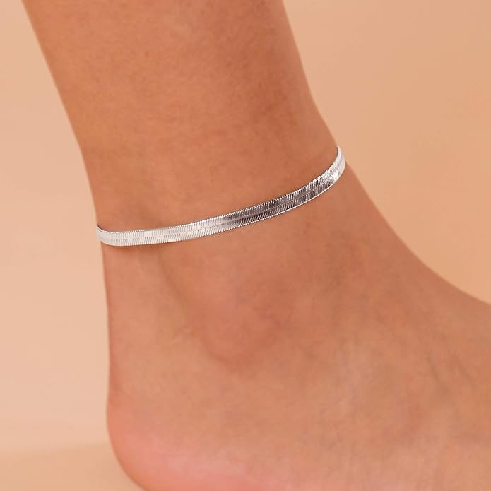 PAVOI 14K Gold Plated Chain Anklets for Women - Minimalist Link Chain Ankle Bracelet - Dainty Gold Anklets for Women - Trendy Summer Beach Jewelry Gifts - Snake, Figaro, Mariner, Paperclip, Beaded