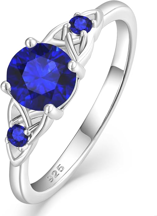 Celtic Knot Rings for Women 925 Sterling Silver Solitaire Ring Wedding Engagement Band Round Birthstone Jewelry Size 5-10