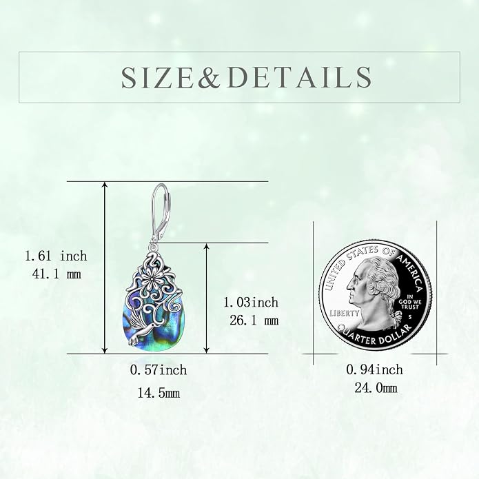 POPLYKE Dragonfly Butterfly Hummingbird Sunflower Earrings 925 Sterling Silver Abalone Shell Moonstone Leverback Earrings Jewelry