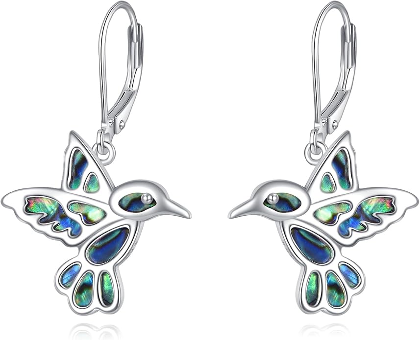 POPLYKE Hummingbird Earrings 925 Sterling Silver Hummingbird Abalone Dangle Drop Earrings Jewelry for Women