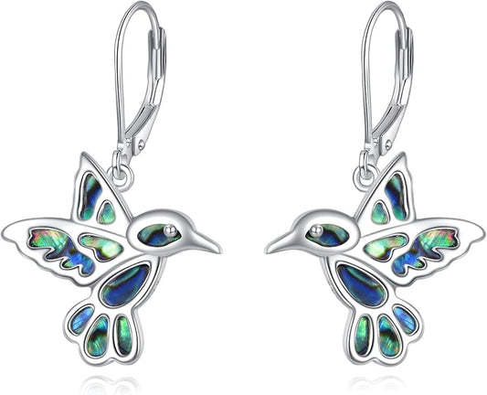 POPLYKE Hummingbird Earrings 925 Sterling Silver Hummingbird Abalone Dangle Drop Earrings Jewelry for Women