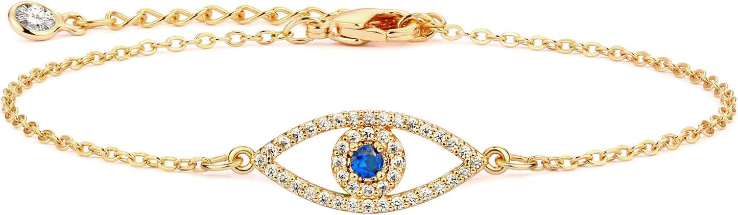 MTMY Evil Eye Bracelet for Women 14K Gold Plated Dainty Bracelets with Crystcal Adjustable Chain Cute Eye Bracelet Gold Jewelry for Her