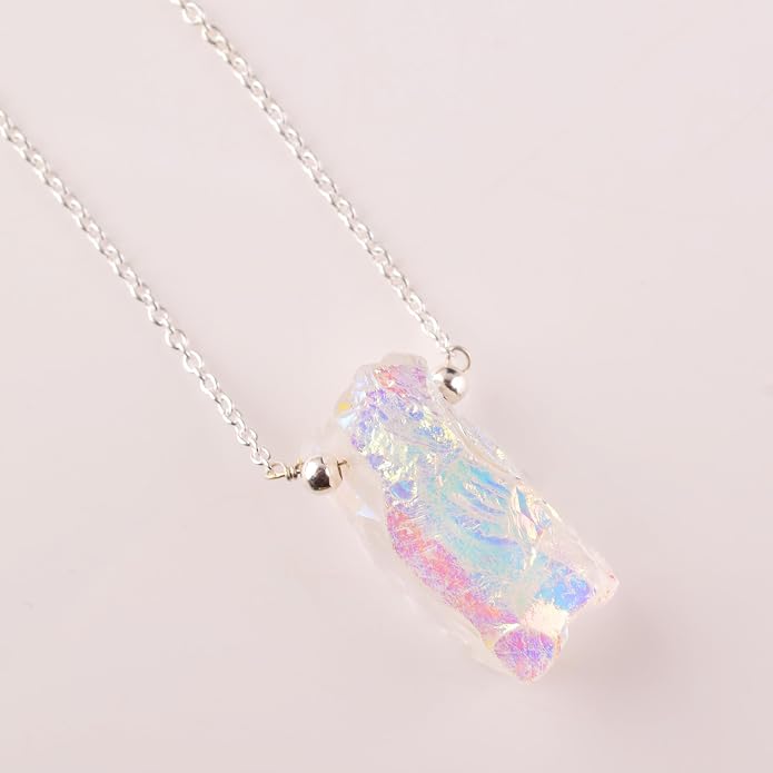 Natural Angel Aura Quartz Crystals Pendant Necklace, Cabochon Gemstone, Energy Healing Crystals, Birthday, Gift for Her, Gemstone Jewelry 18 inch AAA+ Quality