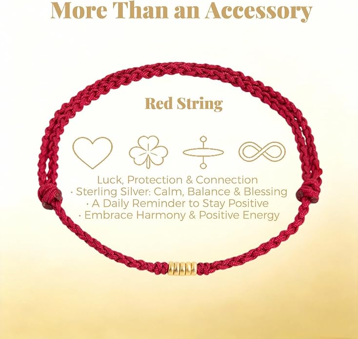 Handmade Sterling Silver Lucky Gold Bead Red Anklet Bracelet, Adjustable Kabbalah Braided Red String for Women Men Teen, Secure Sliding Knot Stays Put, Spiritual Minimalist Anklet Cord Jewelry for Good Luck Protection Talisman, Surfer Beach Red String ...