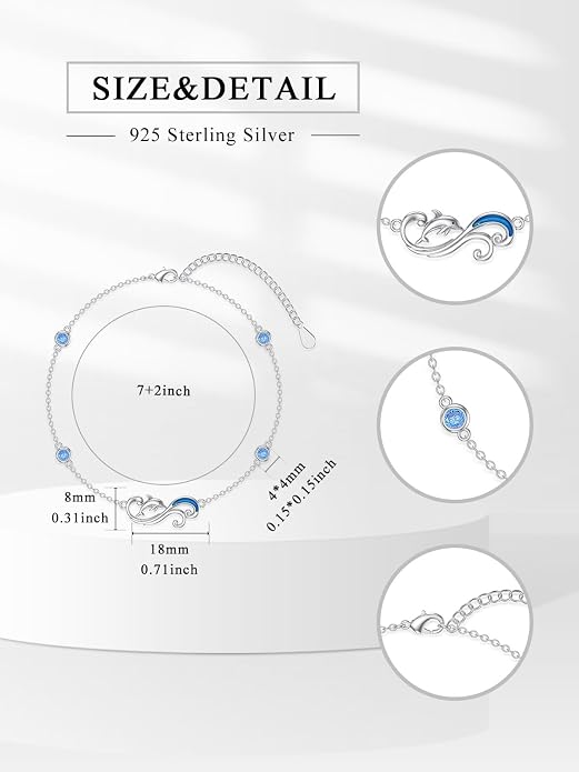 925 Sterling Silver Ankle Bracelet Evil Eye/Dolphin/Sea Turtle/Infinity/Wave Seashell/Hamsa Ankle Bracelet Adjustable Summer Beach Ocean Jewelry for Women