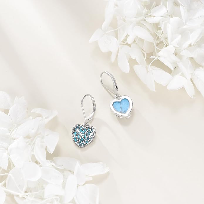YAFEINI Turquoise/Moonstone Filigree Earrings 925 Sterling Silver Turquoise/Moonstone Filigree Dangle Earrings Retro Jewelry for Women Mother's Day Gifts