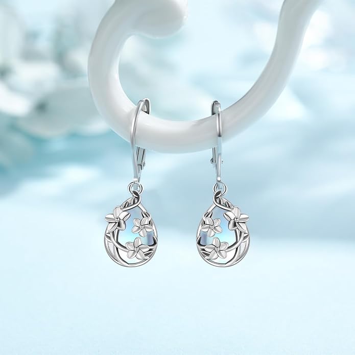 Flower Earrings 925 Sterling Silver Flower Teardrop Leverback Dangle Earrings Jewelry Gifts for Women Girls